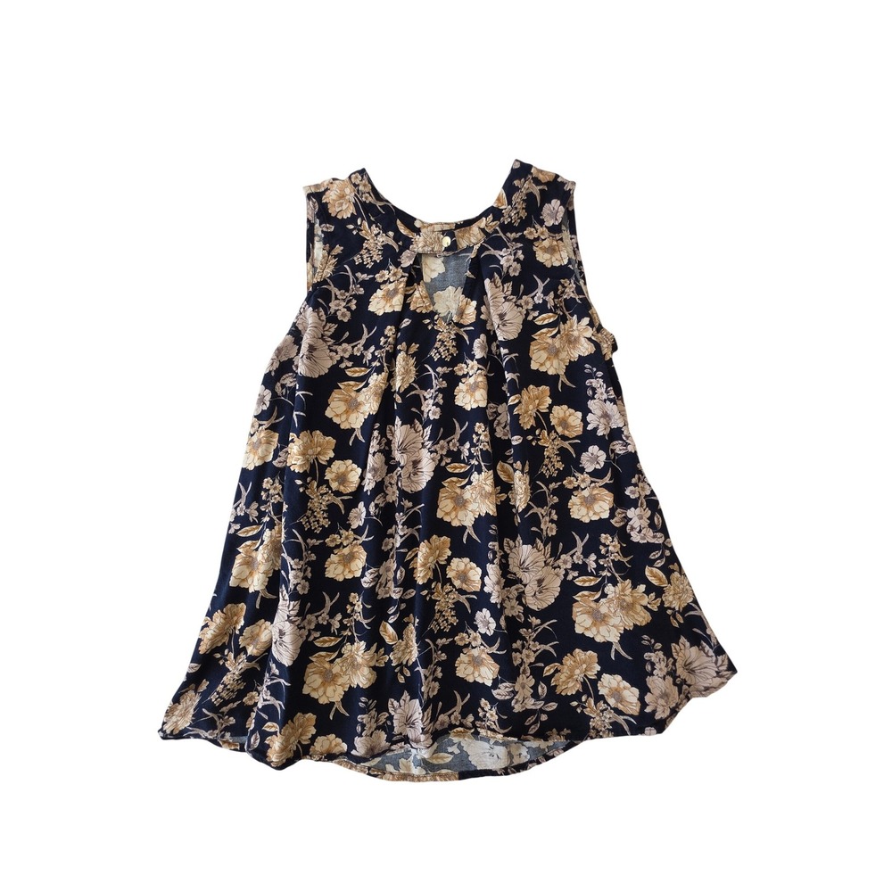 Romantic Dark Floral Swing‎ Tank Top Keyhole Sleeveless Boho Cottagecore Medium